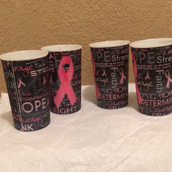 NWOT Sports Tissues LLC 3D Breast Cancer Awareness Plastic Tumblers.  Set of 4. - Picture 4 of 10